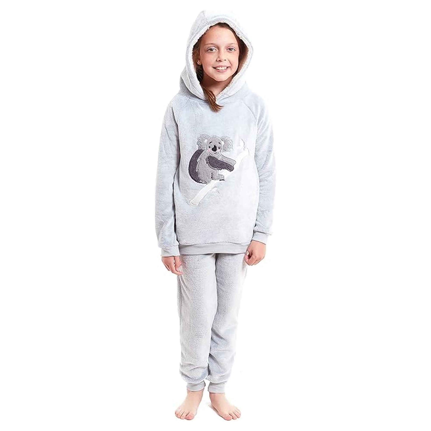 Koala Bear Fleece Hooded Pyjama Set Soft Plush Loungewear for Kids and Adults Cosy Nightwear with Hoodie and Elasticated Pants by Daisy Dreamer