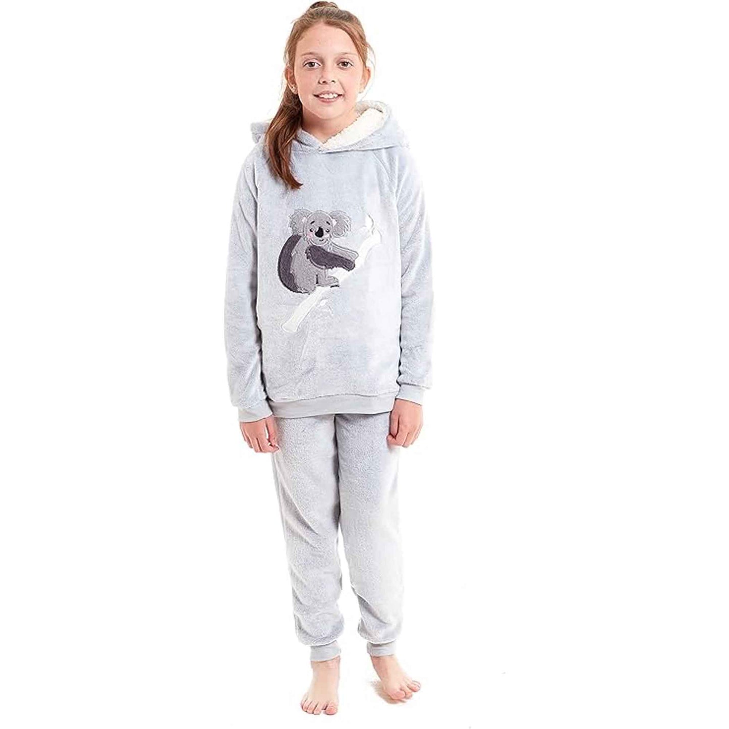Koala Bear Fleece Hooded Pyjama Set Soft Plush Loungewear for Kids and Adults Cosy Nightwear with Hoodie and Elasticated Pants by Daisy Dreamer
