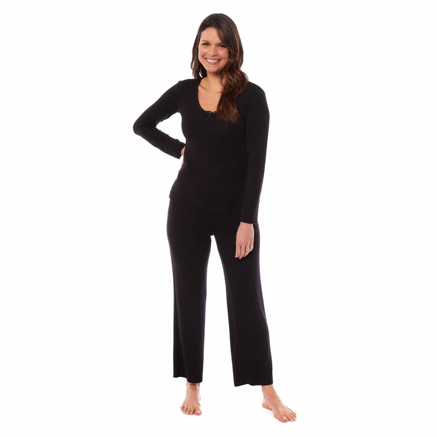 Ladies Ultra Soft Long Sleeve Pyjama Set Stretch Fit Black Green, Cozy All Seasons Loungewear, Viscose Spandex Women's Nightwear UK Sizes 8-22 by Daisy Dreamer