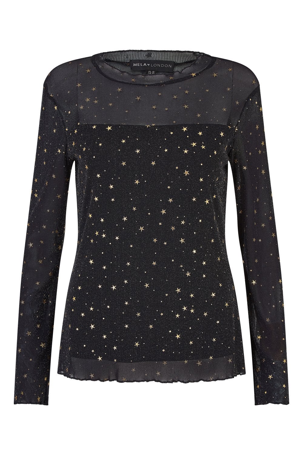 Mela Black Mesh Star Print Long Sleeve Top