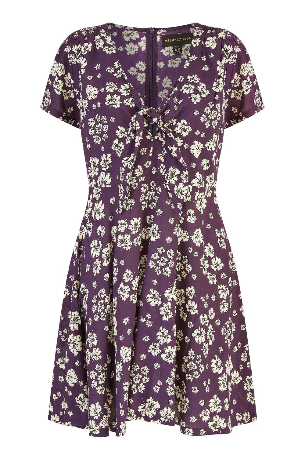 Mela Navy Floral Mini Skater Dress With Tie Front