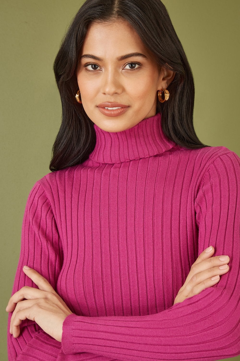 Mela Pink Ribbed Knit Roll Neck Jumper