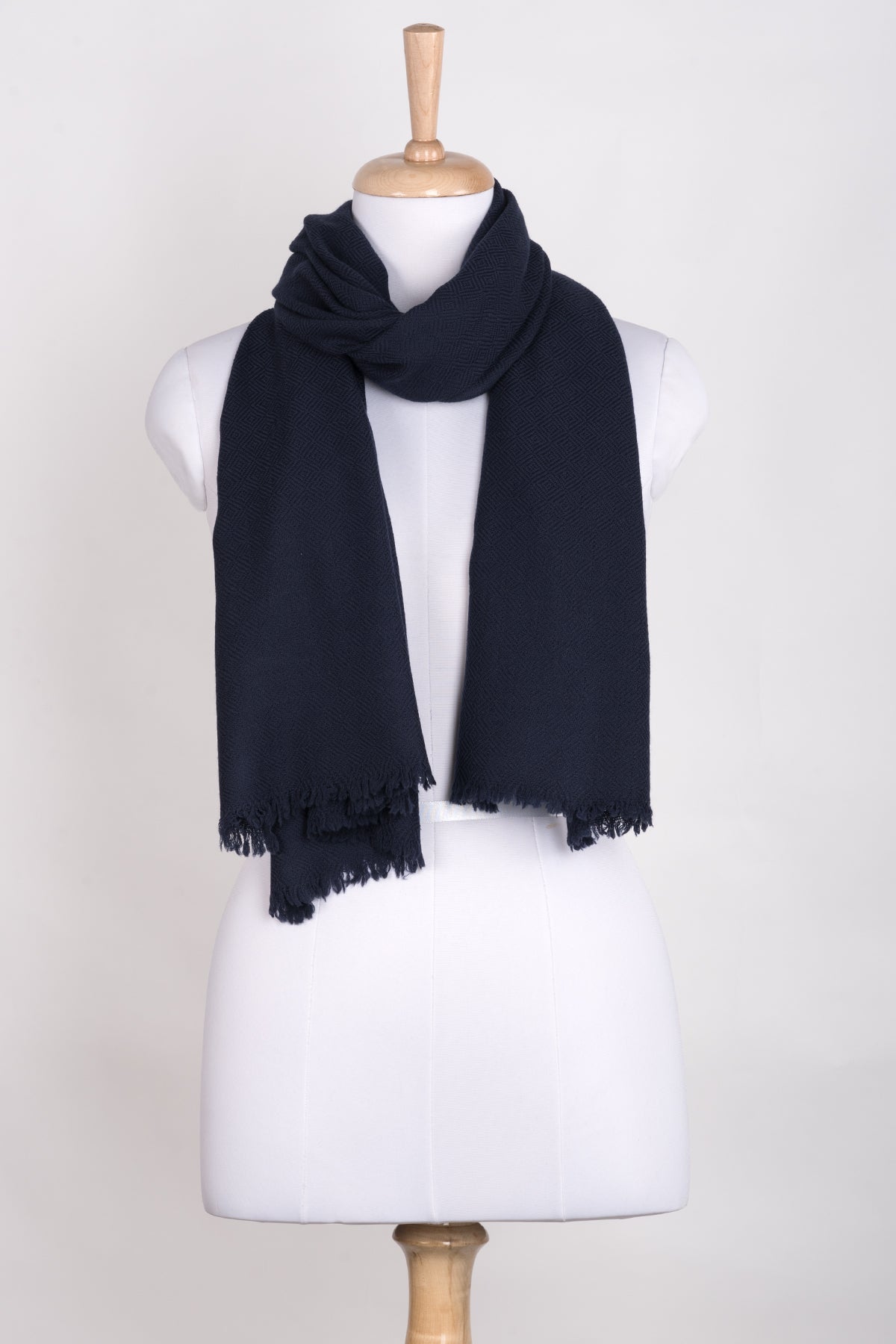Diamond Weave Merino Wool Scarf - Navy