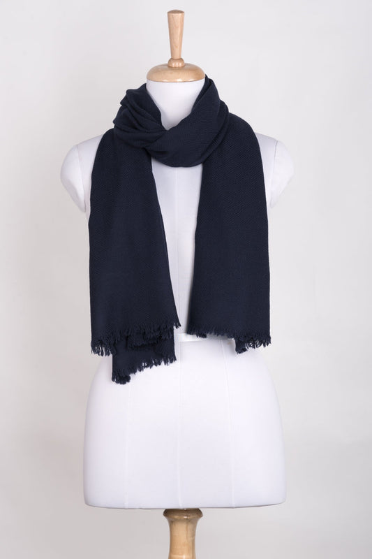 Diamond Weave Merino Wool Scarf - Navy