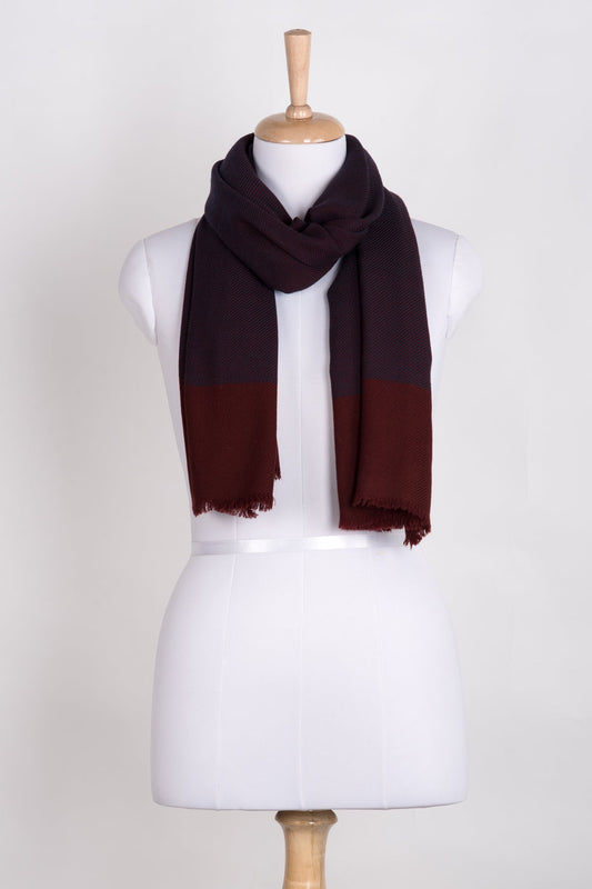 Twill Weave Two Tone Merino Wool Scarf - Violet Deep Red