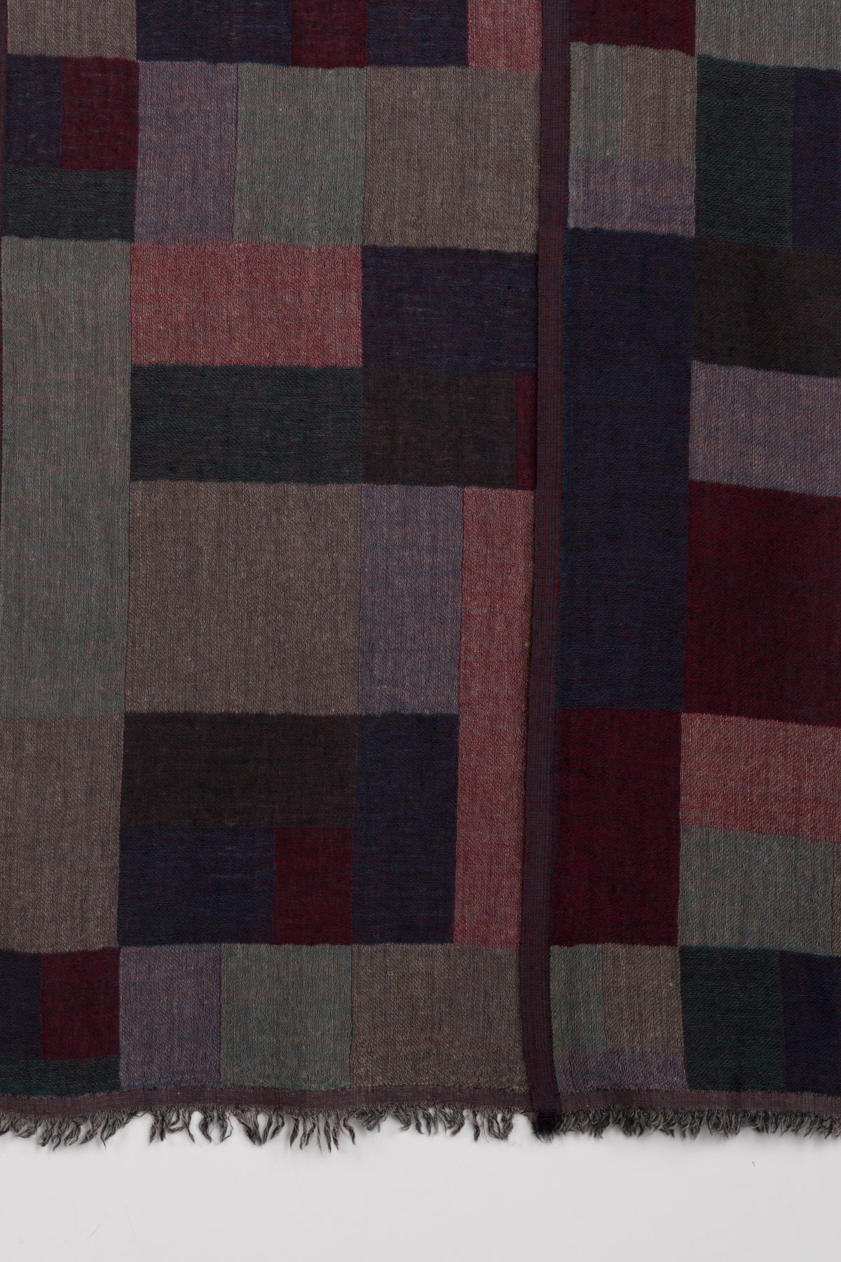 Mix Checks Jacquard Merino Wool Scarf - Red Blue Multi