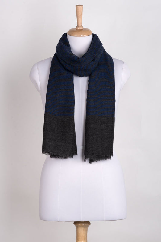 Pinstripes with Border Merino Wool Scarf - Blue Grey