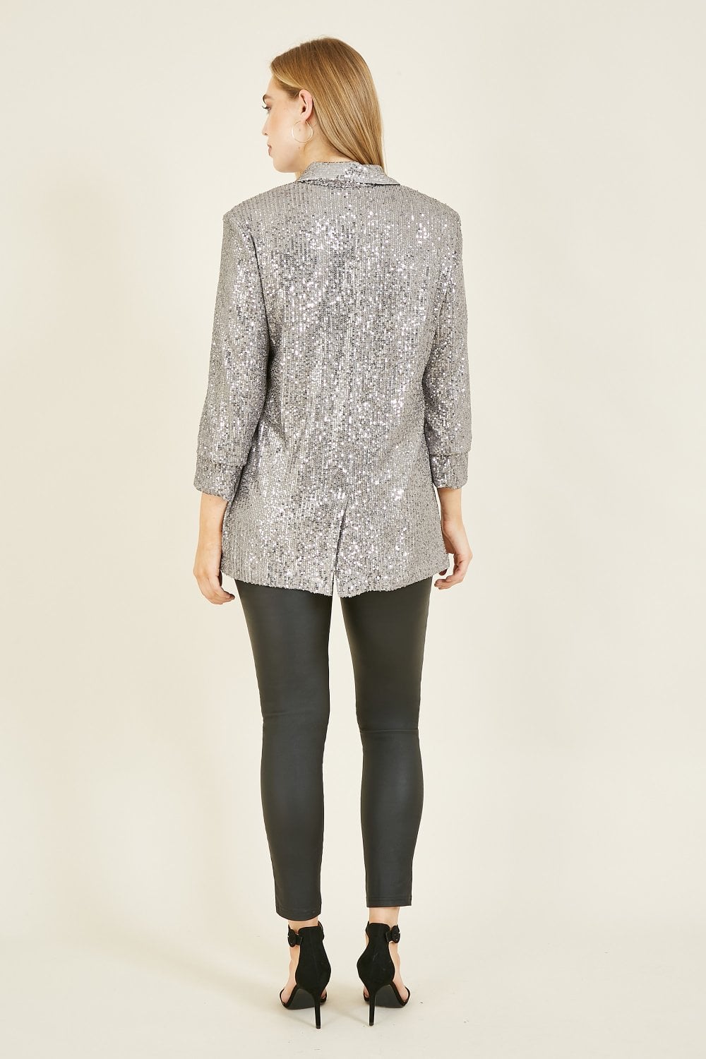 Silver Sequin Blazer With Pockets
