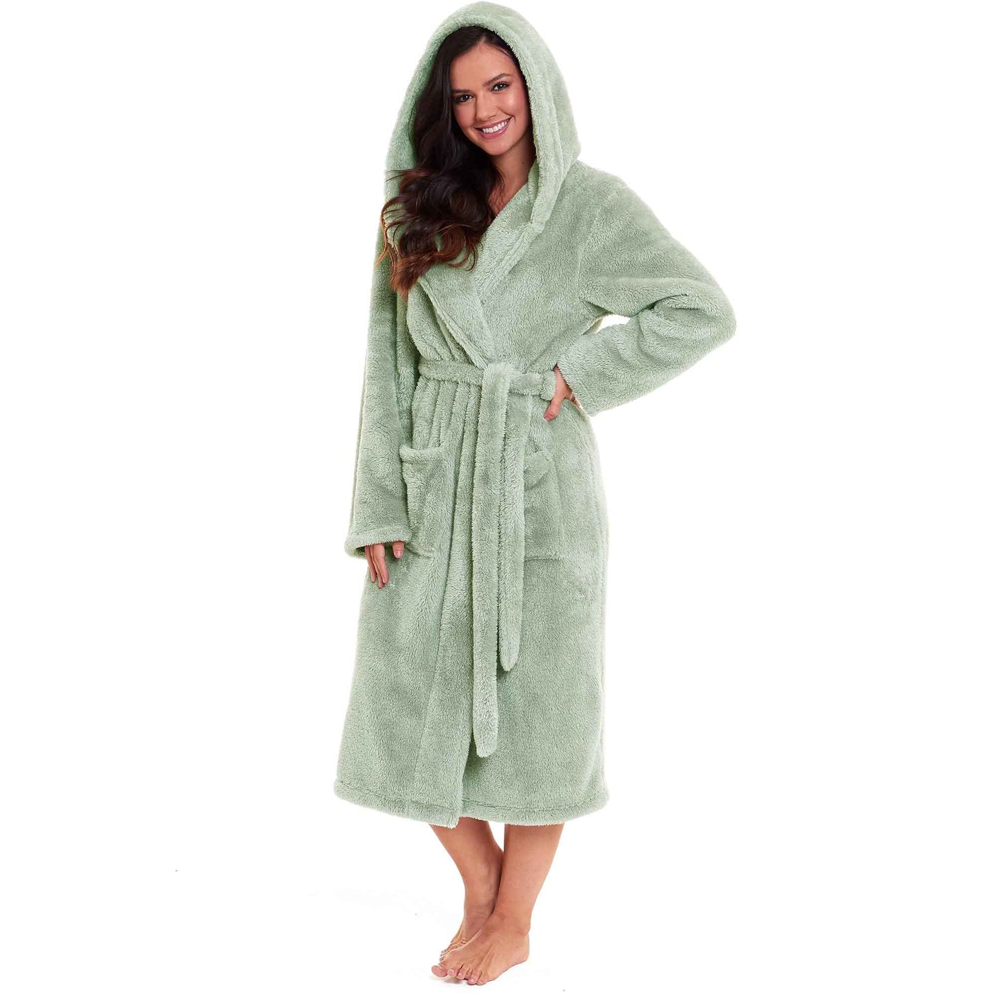 Women's Sage Green Snuggle Fleece Touch Hooded Robe