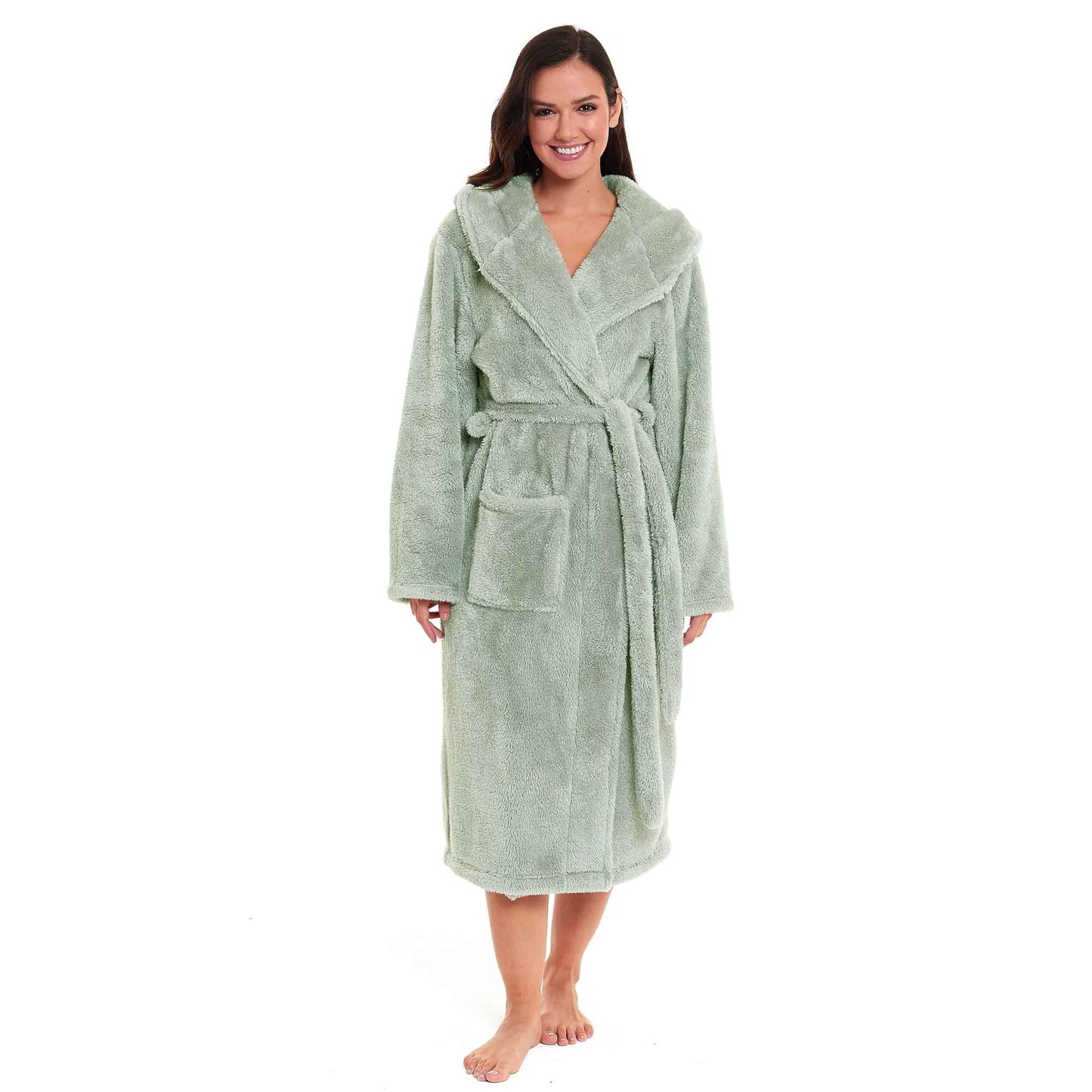 Women's Sage Green Snuggle Fleece Touch Hooded Robe