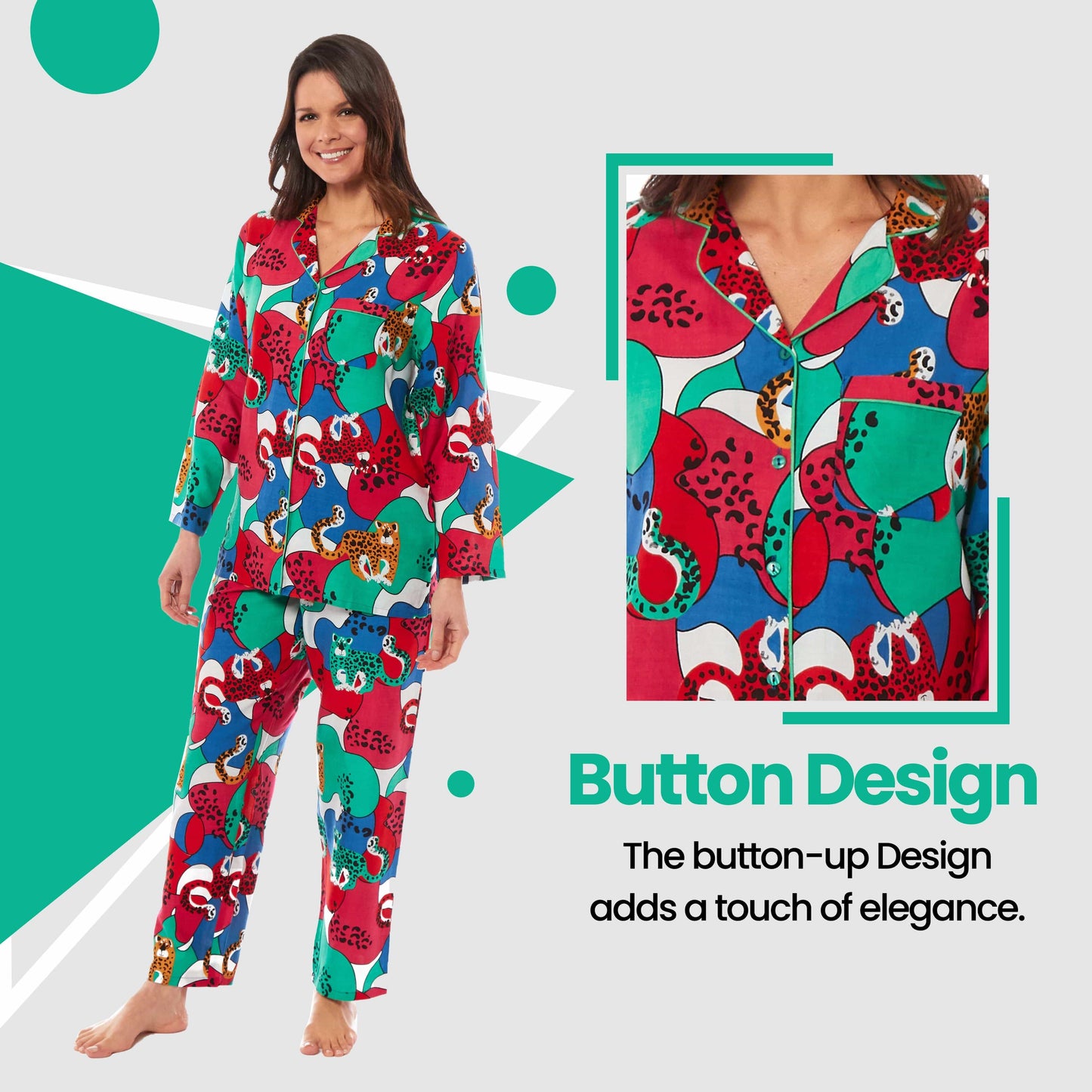 Women's Jaguar Jungle Leopard Print Long Pyjama Set