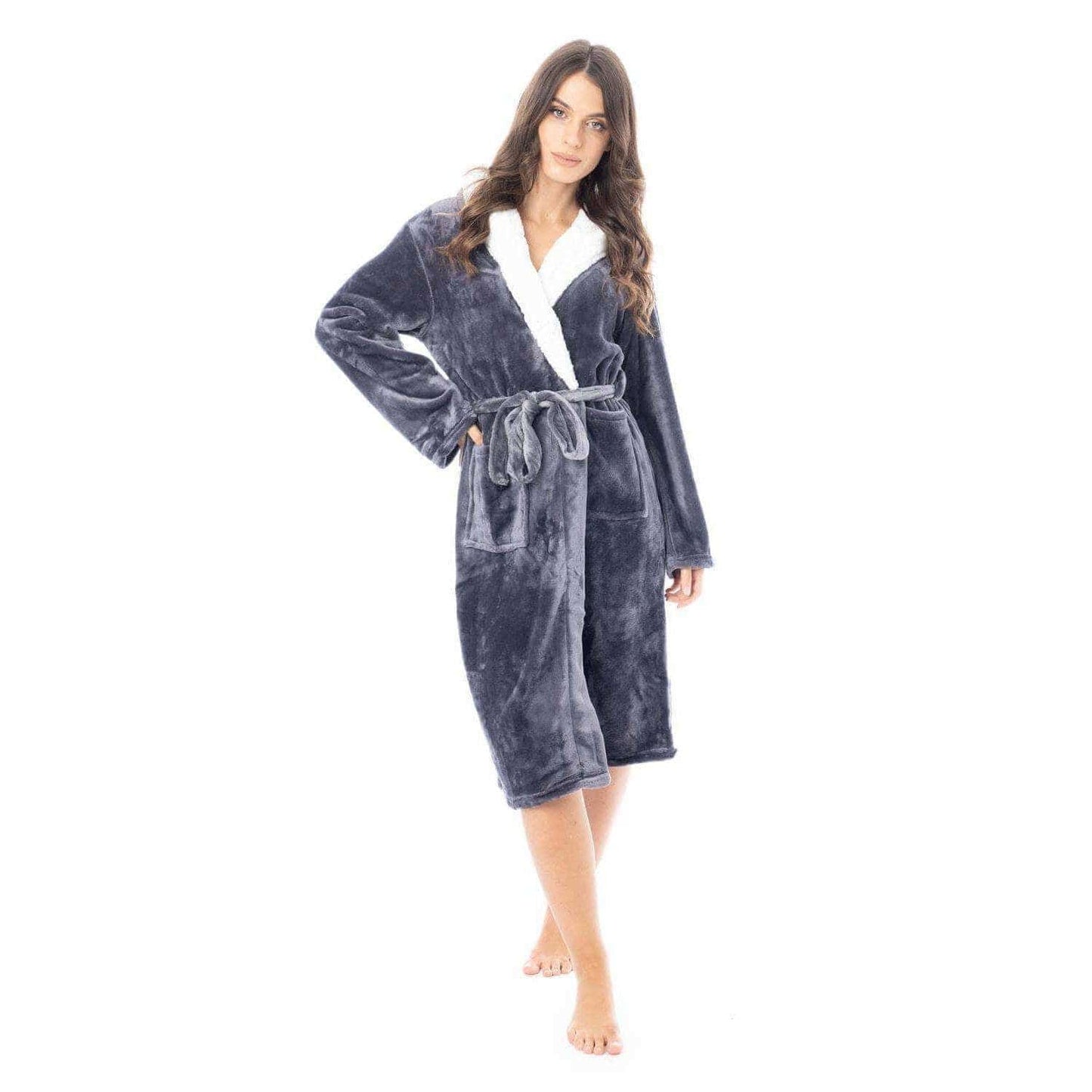 Women's Super Soft Plush Fleece Hooded Bathrobe Fluffy Velvet Loungewear Long Sleeve Cosy Winter Dressing Gown Spa Essential by Daisy Dreamer