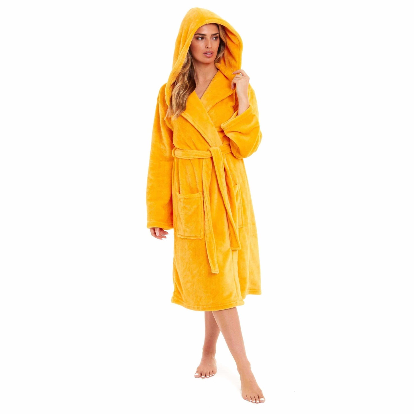 Women's Super Soft Plush Fleece Hooded Bathrobe Fluffy Velvet Loungewear Long Sleeve Cosy Winter Dressing Gown Spa Essential by Daisy Dreamer