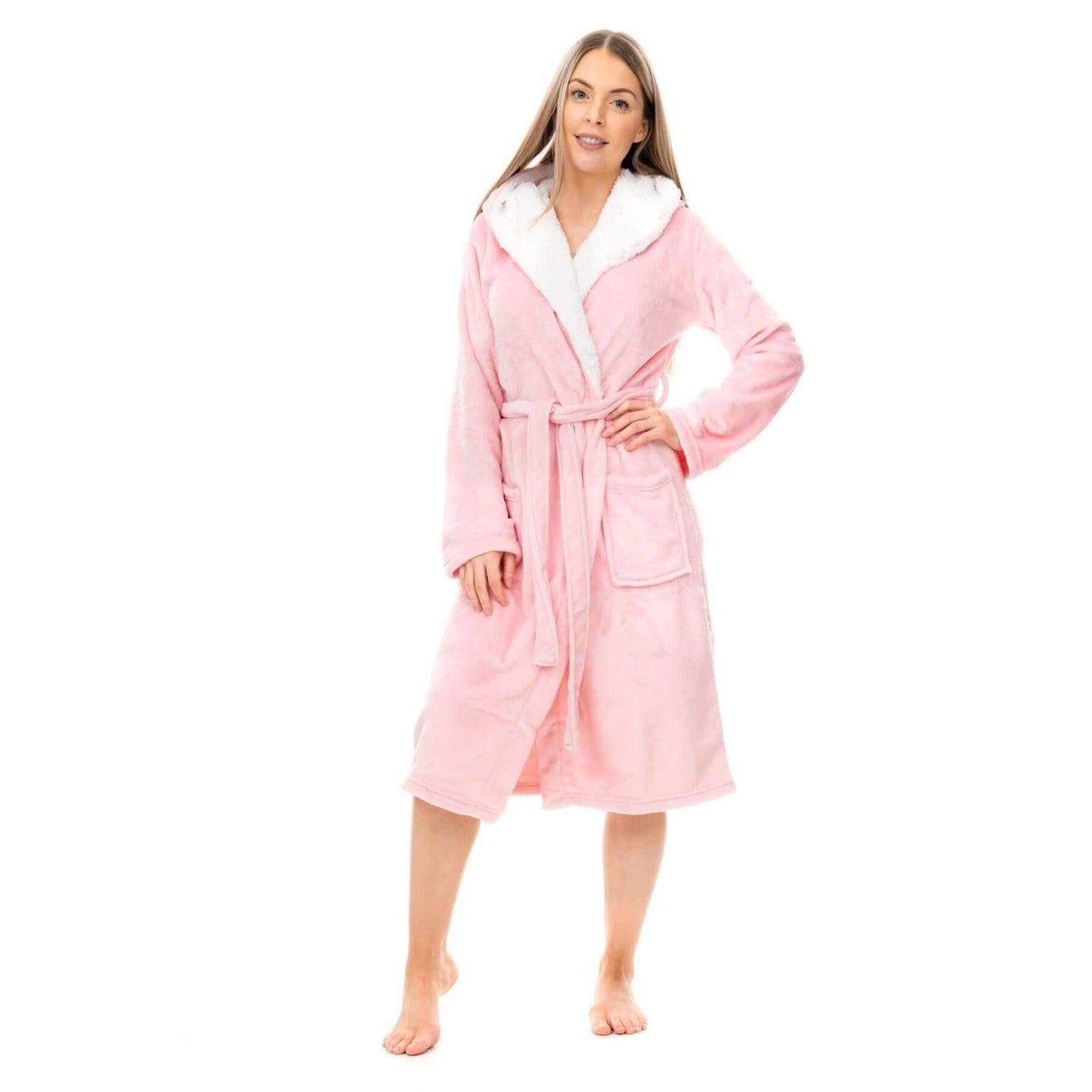 Women's Super Soft Plush Fleece Hooded Bathrobe Fluffy Velvet Loungewear Long Sleeve Cosy Winter Dressing Gown Spa Essential by Daisy Dreamer