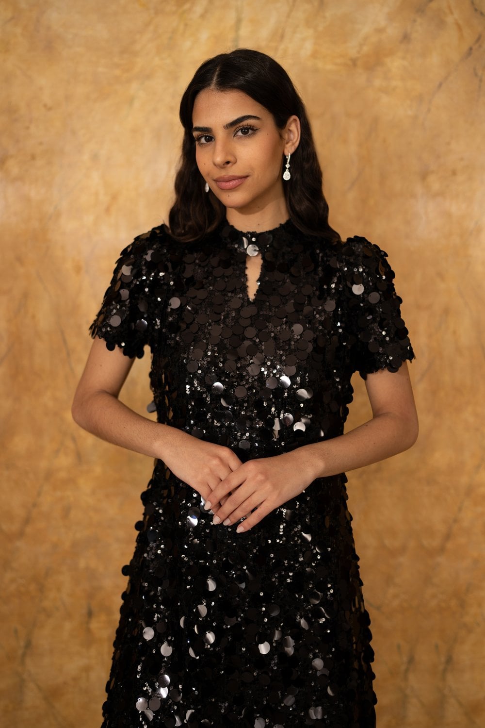 Yumi Black Big Sequin Tunic With Keyhole Neckline