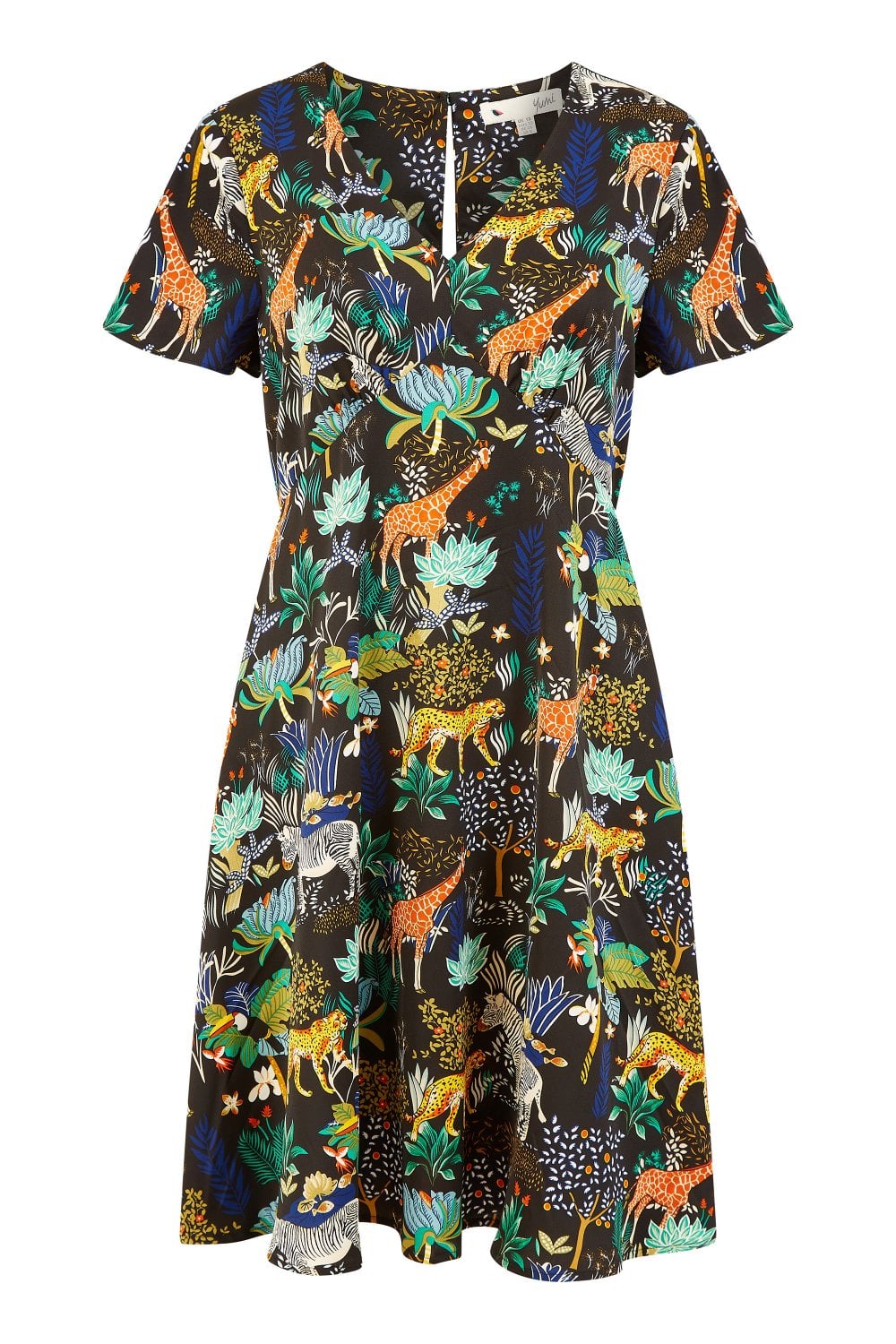 Yumi Black Jungle Print Skater Dress