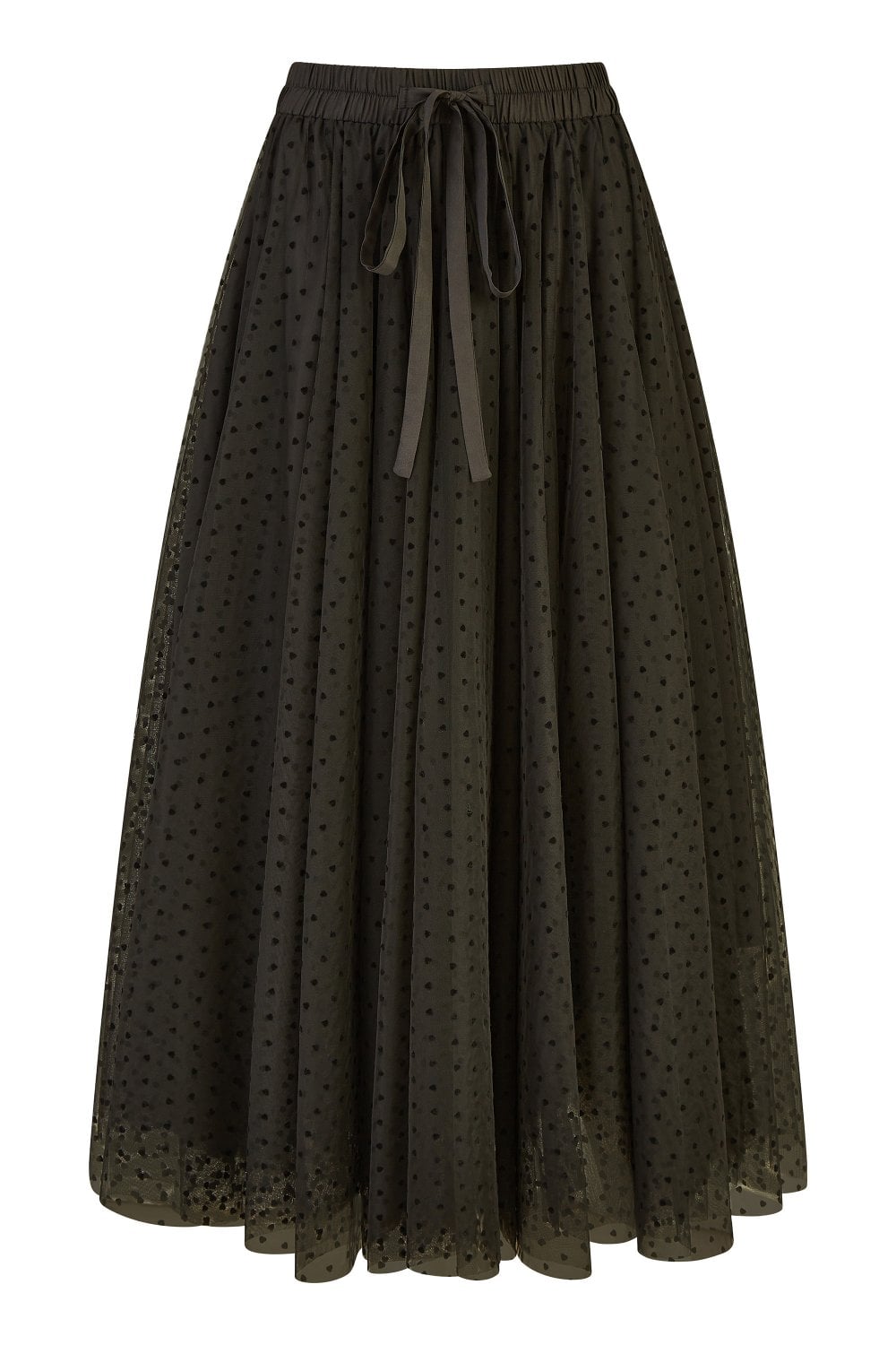 Yumi Black Mesh Heart Print Tulle Skirt