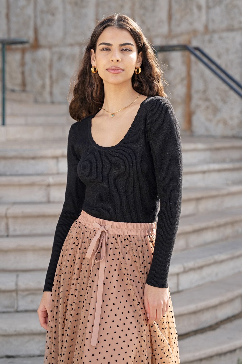 Yumi Black Metallic Knitted Ribbed Top