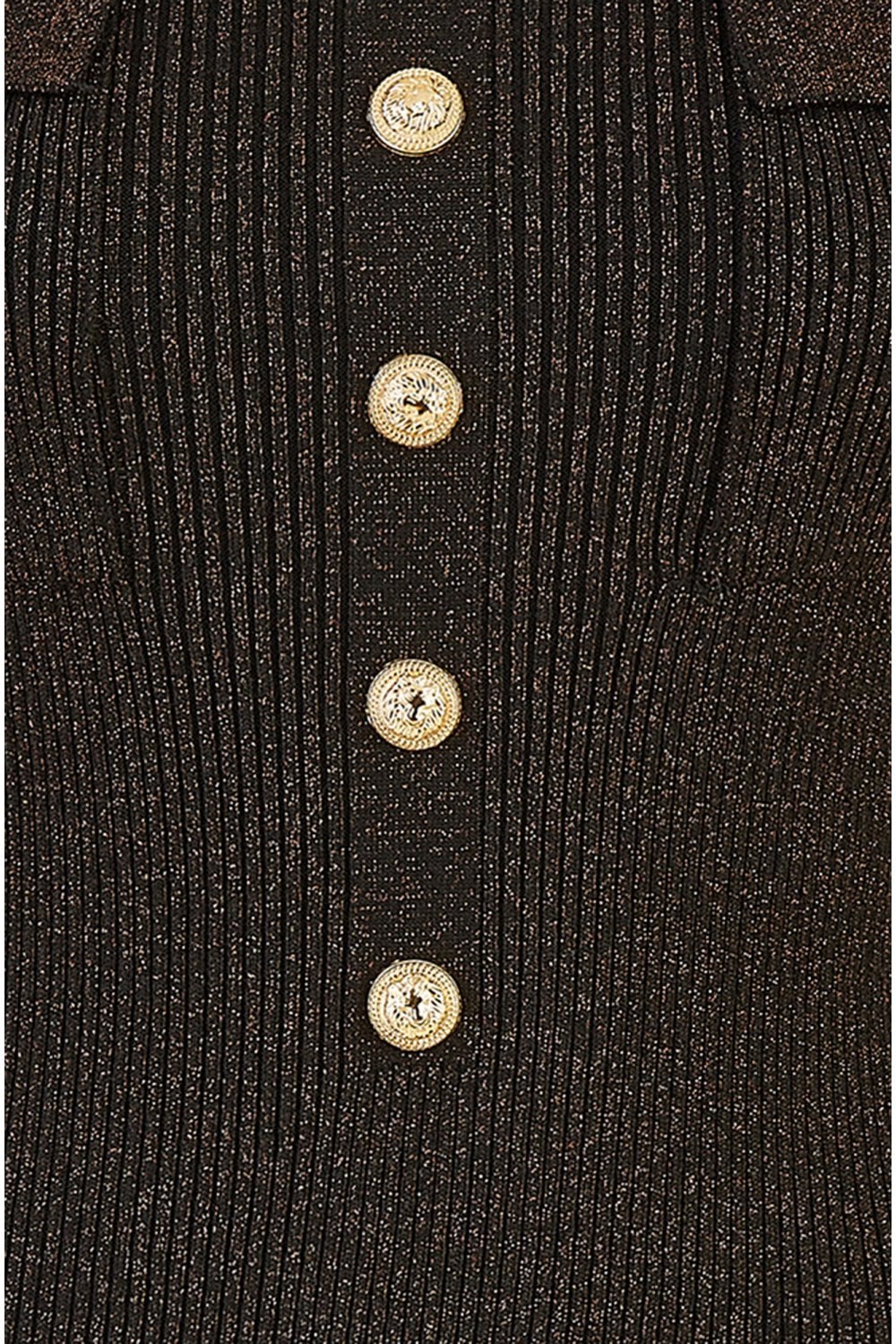 Yumi Black Metallic Military Fitted Knitted Dress