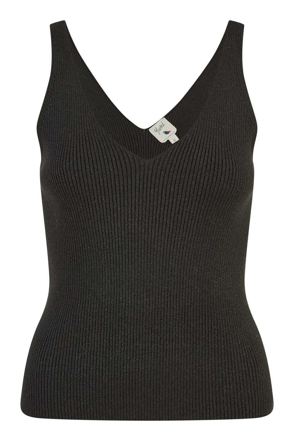 Yumi Black Metallic Rib Knitted Vest Top