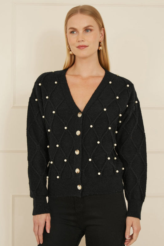 Yumi Black Pearl Cable Knit Cardigan