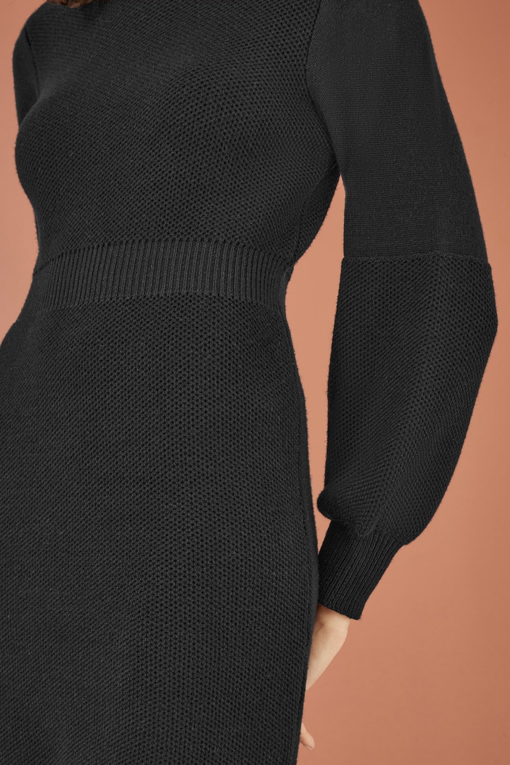 Yumi Black Roll Neck Knitted Dress With Fitted Waist
