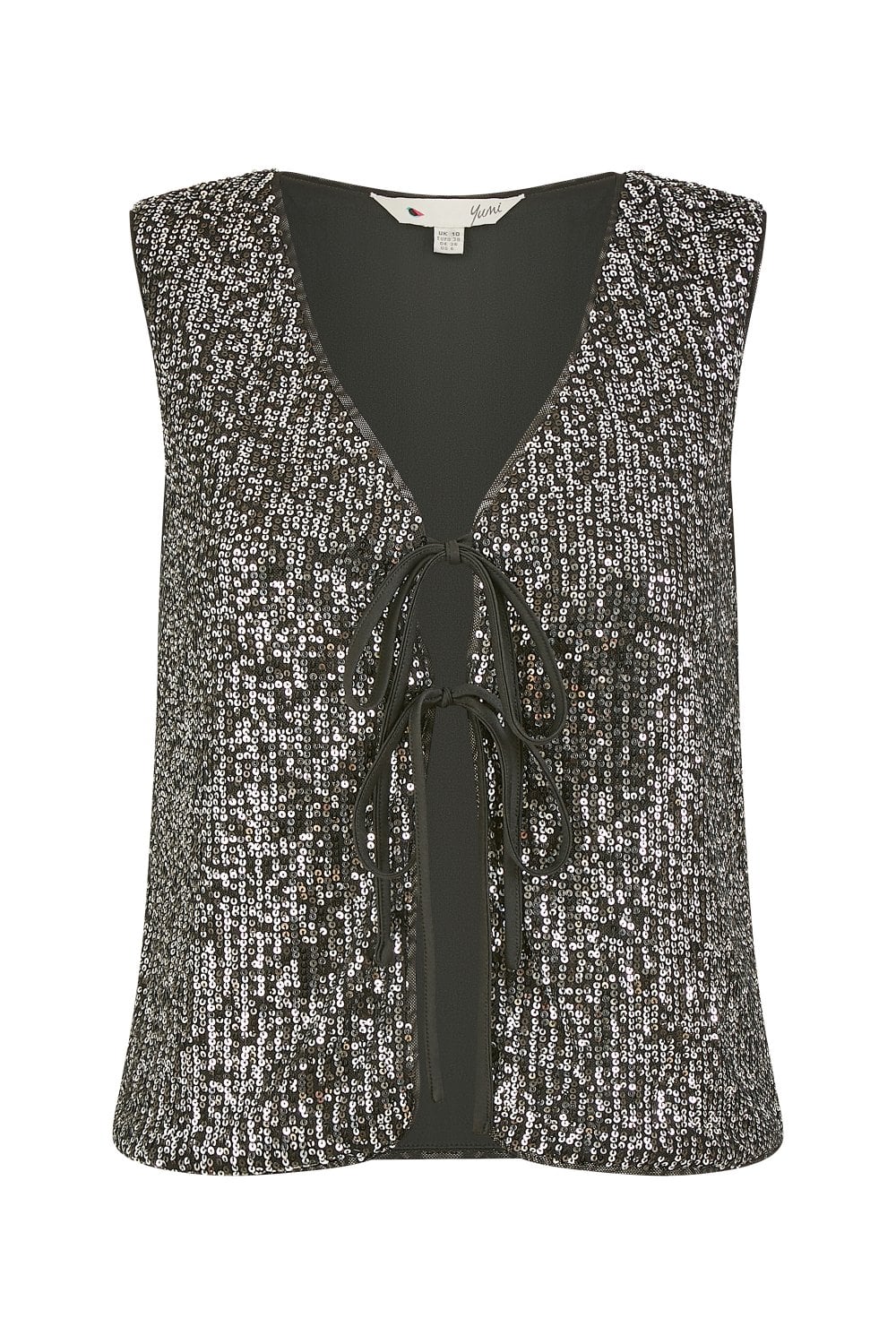 Yumi Black Sequin Tie Front Waistcoat