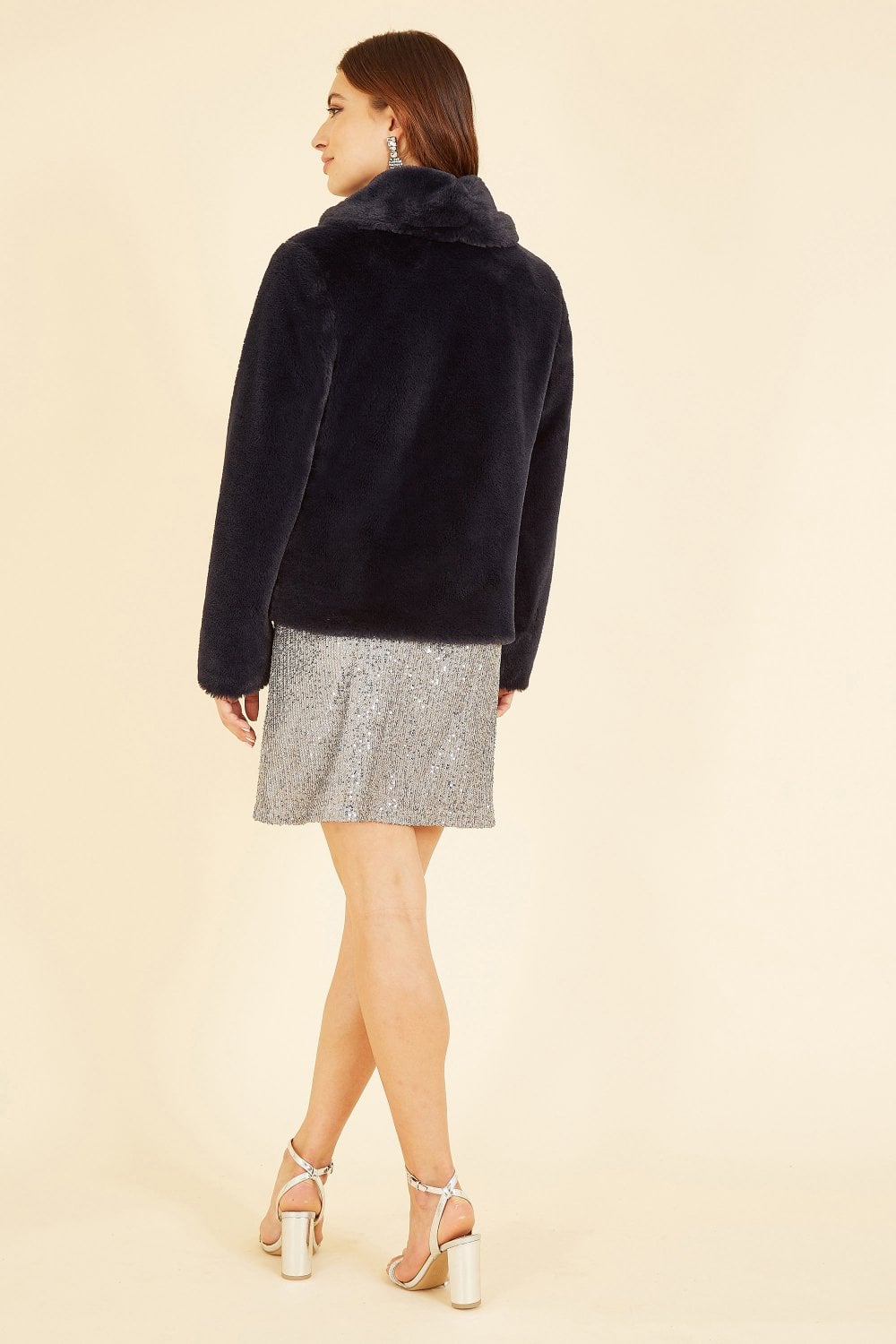 Yumi Black Short Wrap Faux Fur Coat