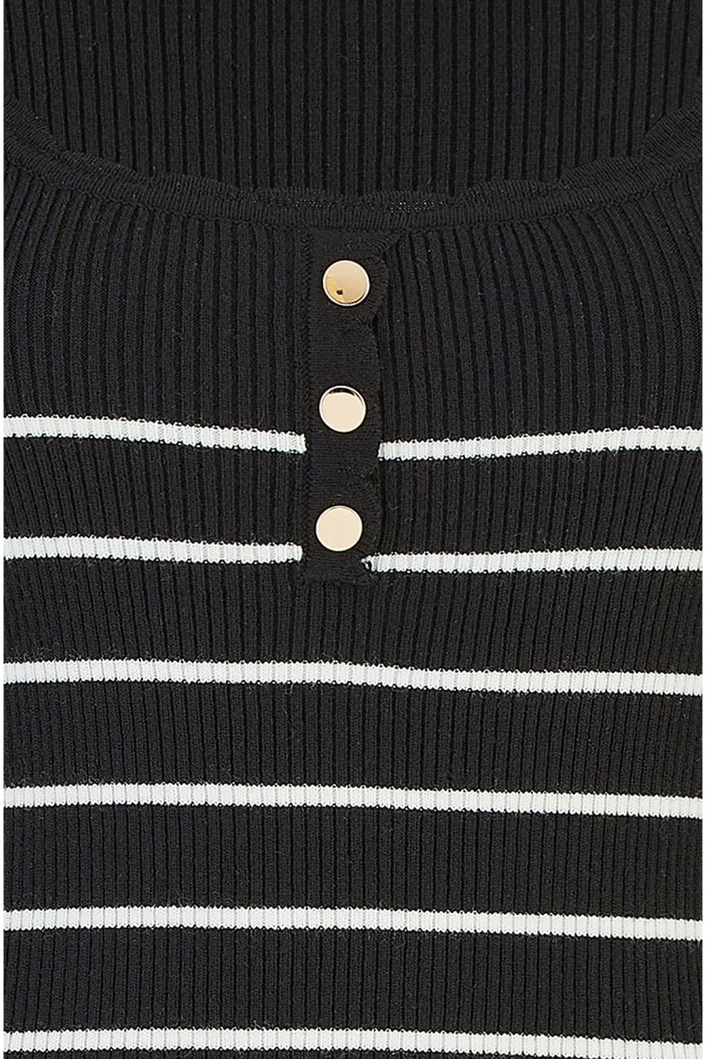 Yumi Black Stripe Rib Knitted Long Sleeve Top With Button Details