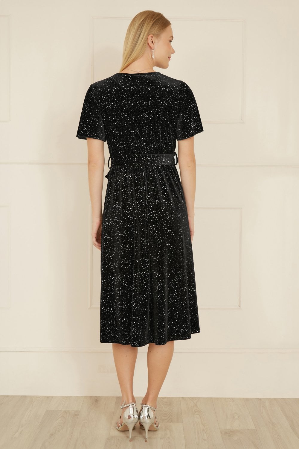Yumi Black Velvet Sparkle Wrap Midi Dress