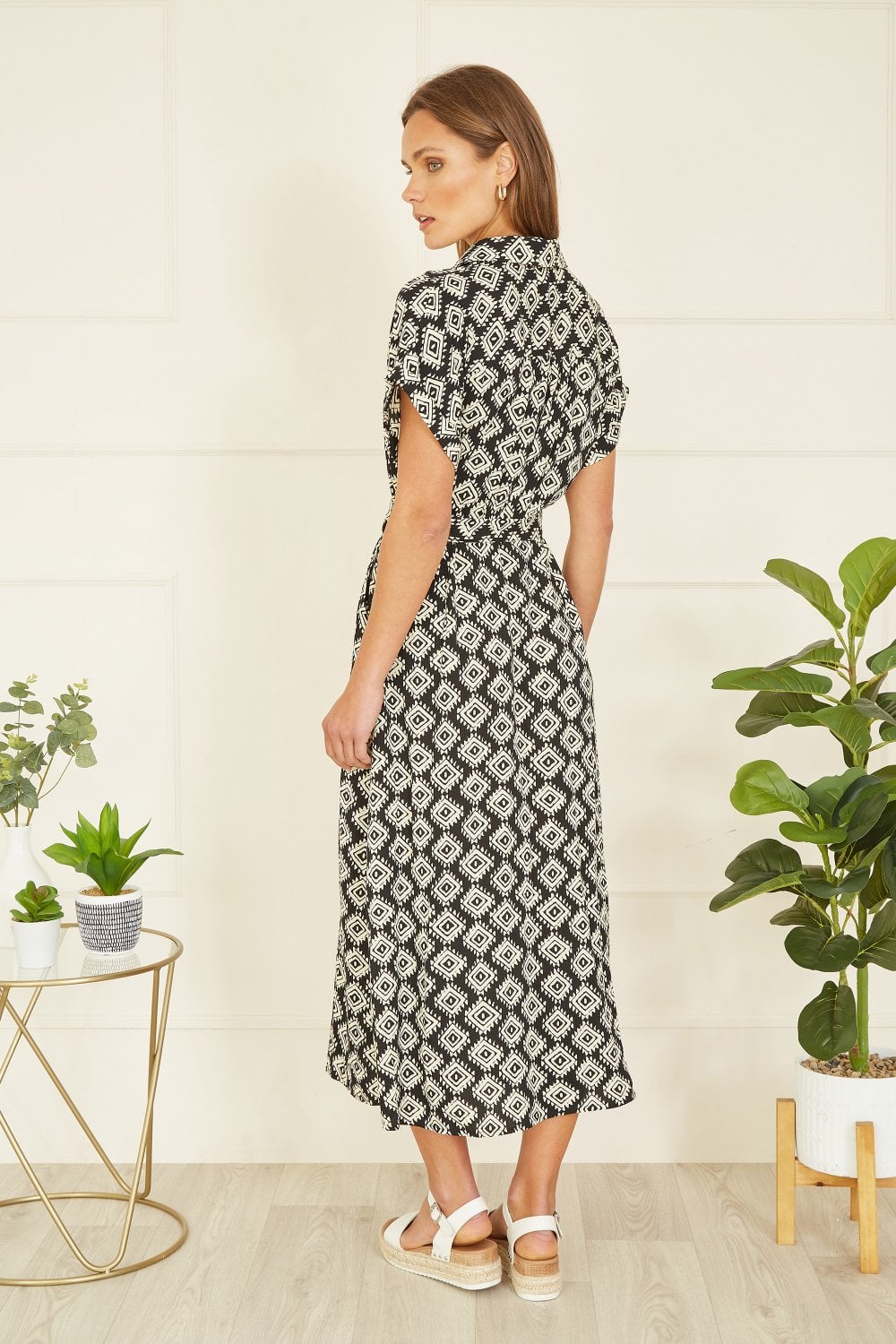 Yumi Black Viscose Midi Shirt Dress With Matching Belt