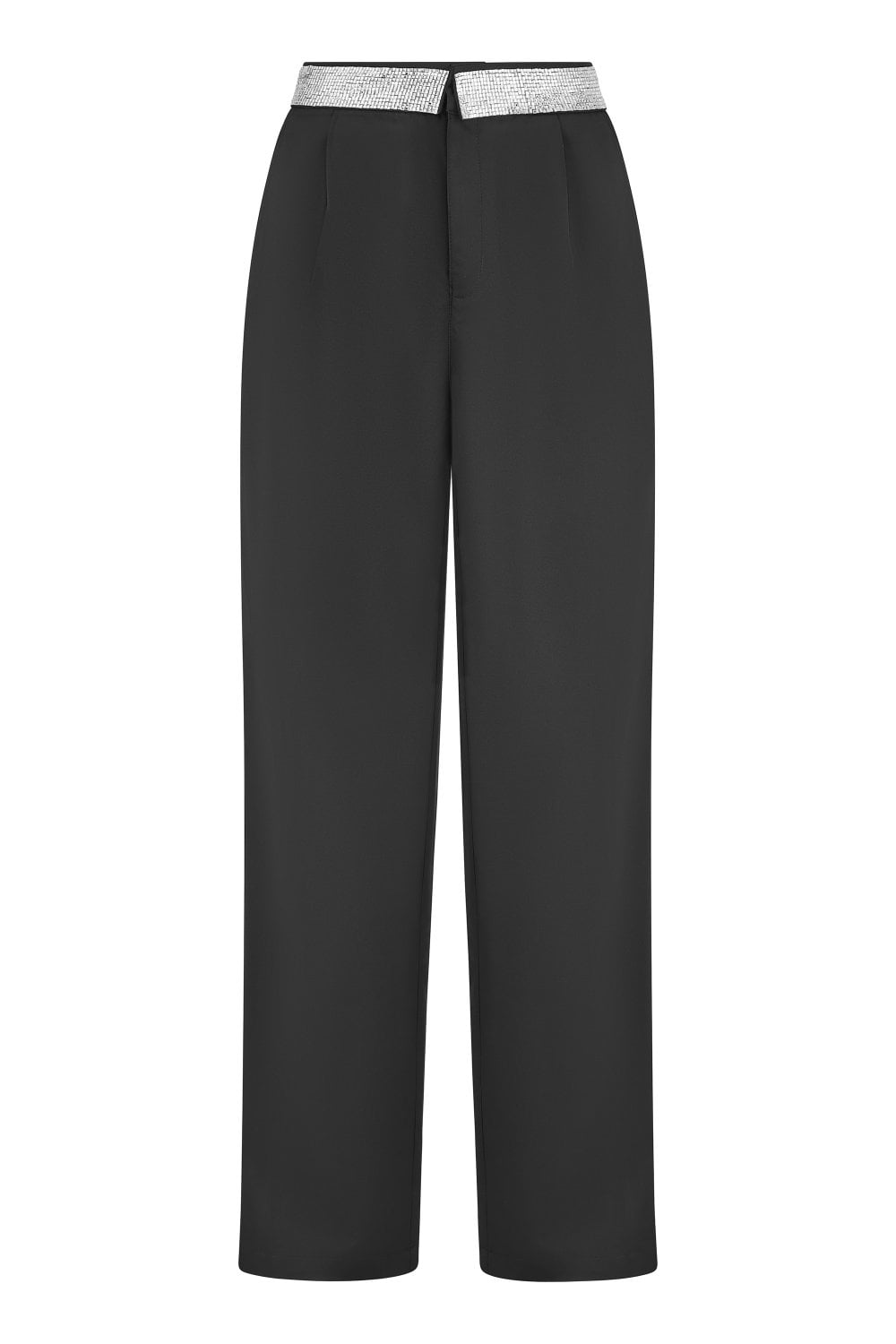 Yumi Black Wide Leg Trousers With Diamante Waistband