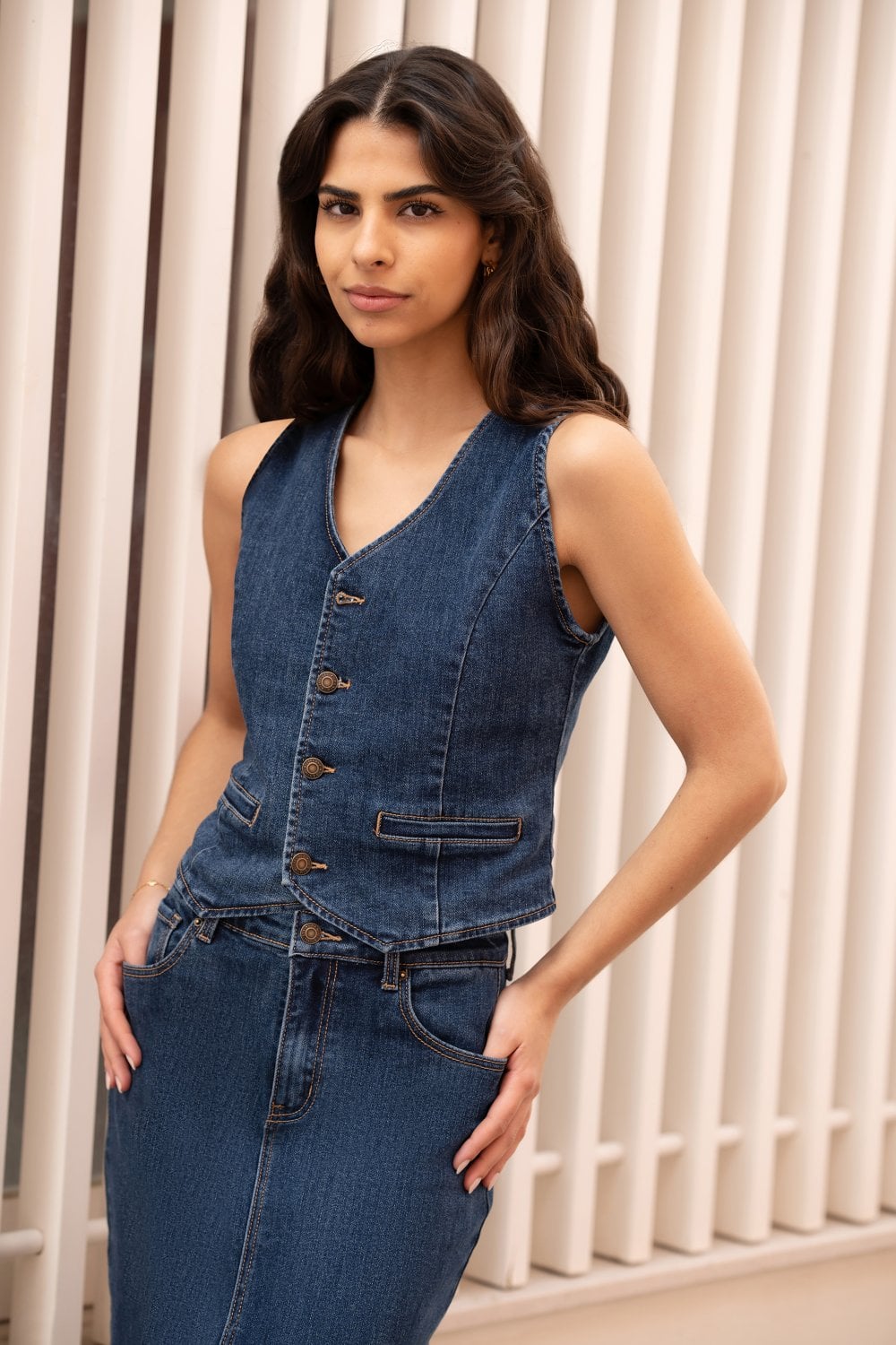 Yumi Blue Denim Stretch Waistcoat