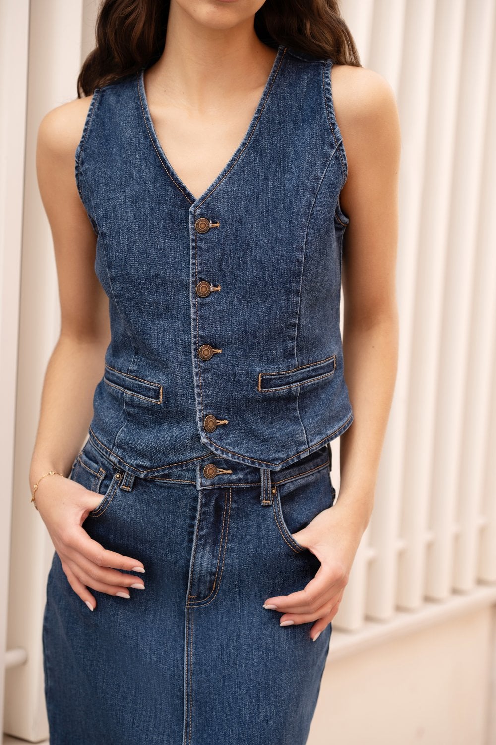 Yumi Blue Denim Stretch Waistcoat