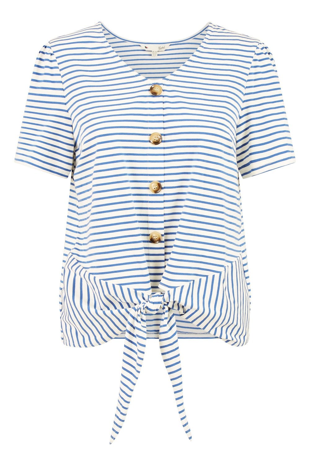Yumi Blue Striped Jersey Button Detail Top