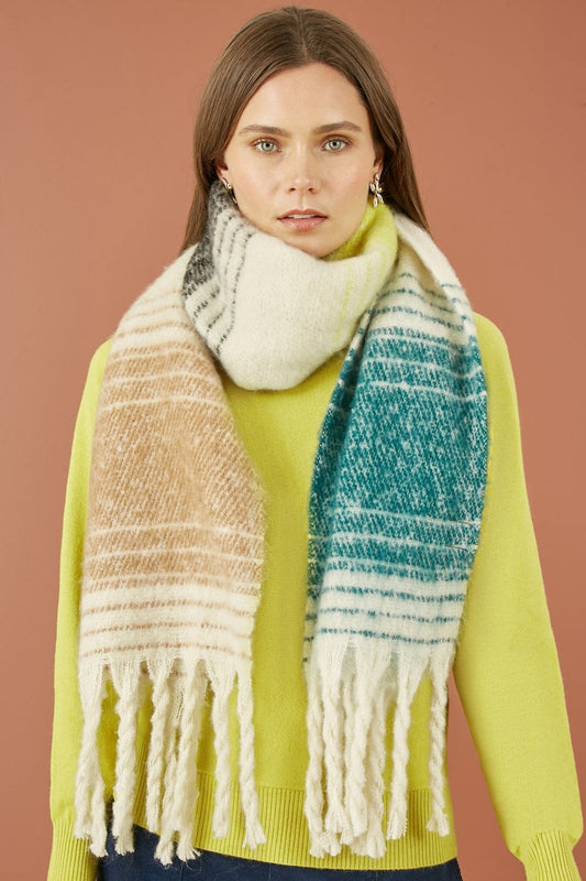 Yumi Brown And Green Oversize Fluffy Scarf