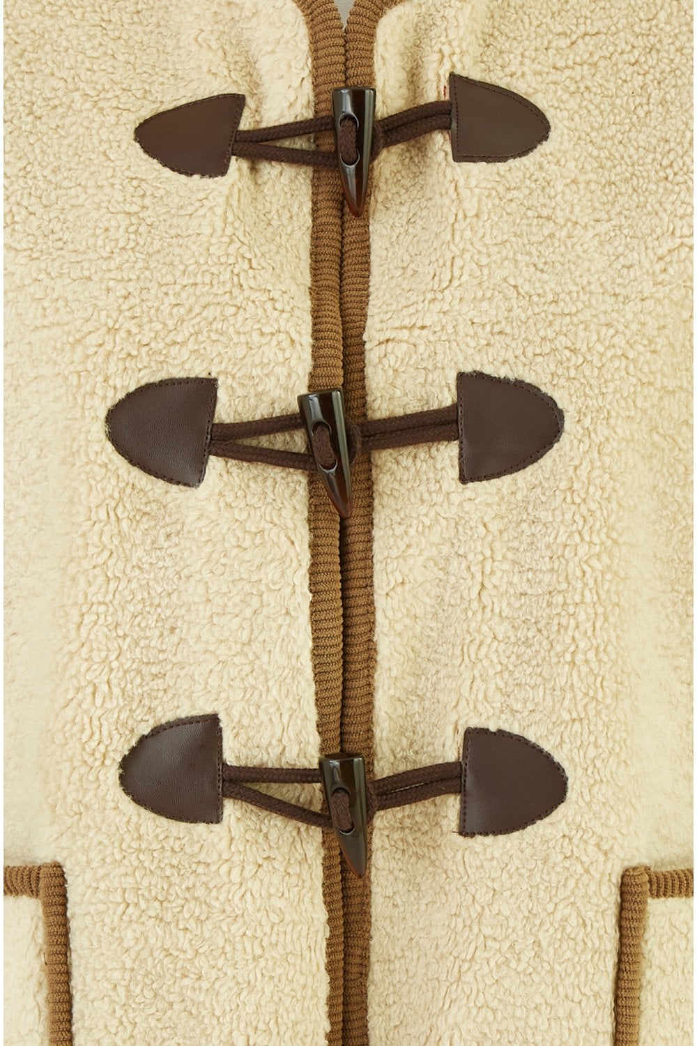 Yumi Cream Borg Gilet With Faux Leather Button Details