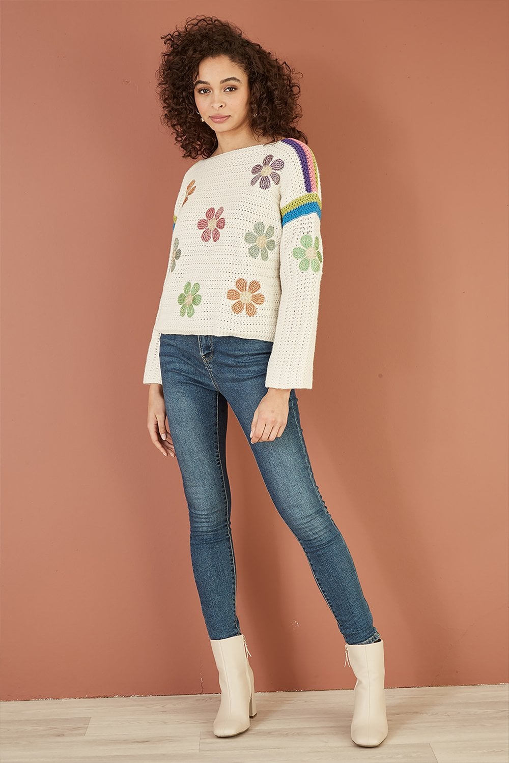 Yumi Cream Crochet Flower Jumper