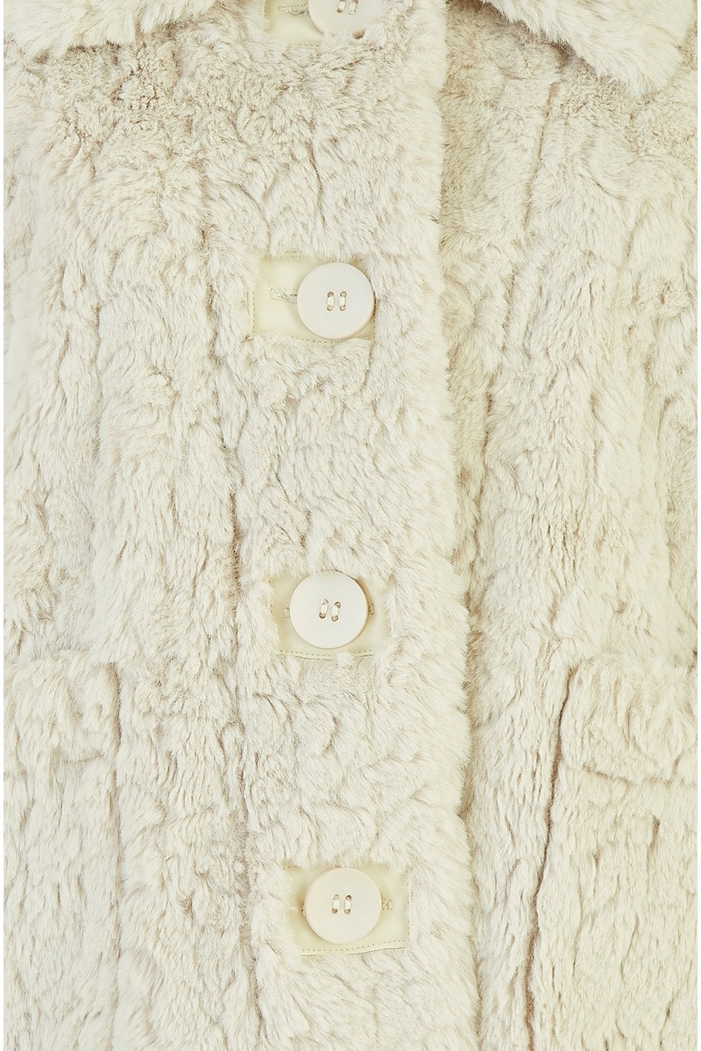 Yumi Cream Luxe Textured Faux Fur Jacket With Pockets