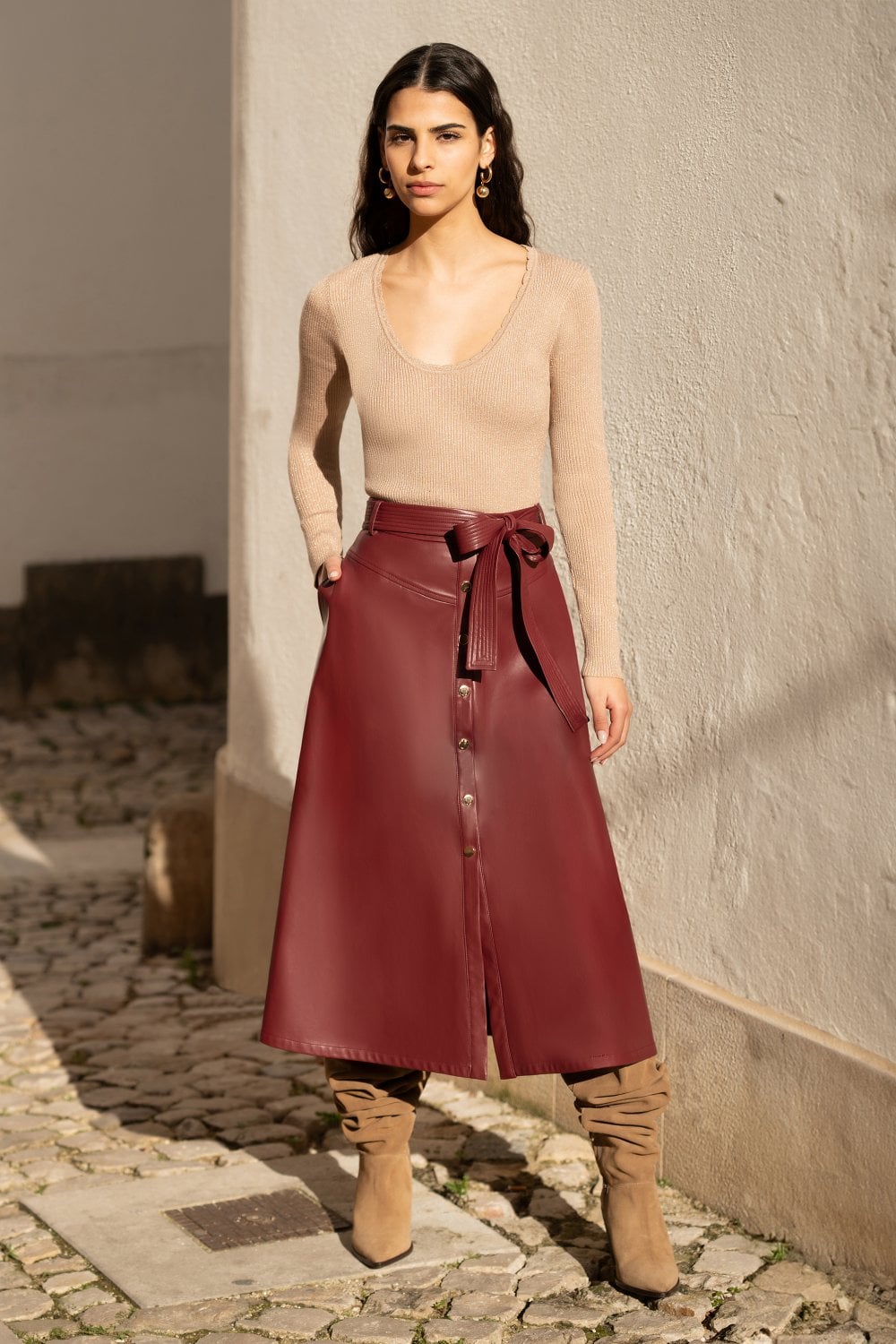 Yumi Gold Metallic Knitted Ribbed Top