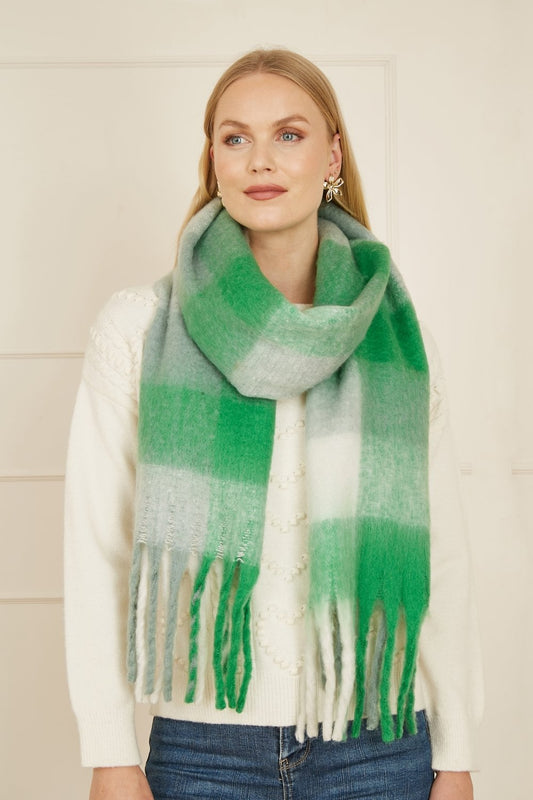 Yumi Green Check Fluffy Scarf