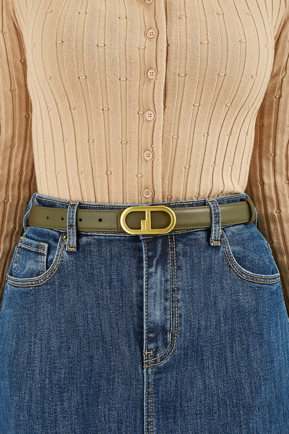 Yumi Green Gold Retro Gold Buckle Belt