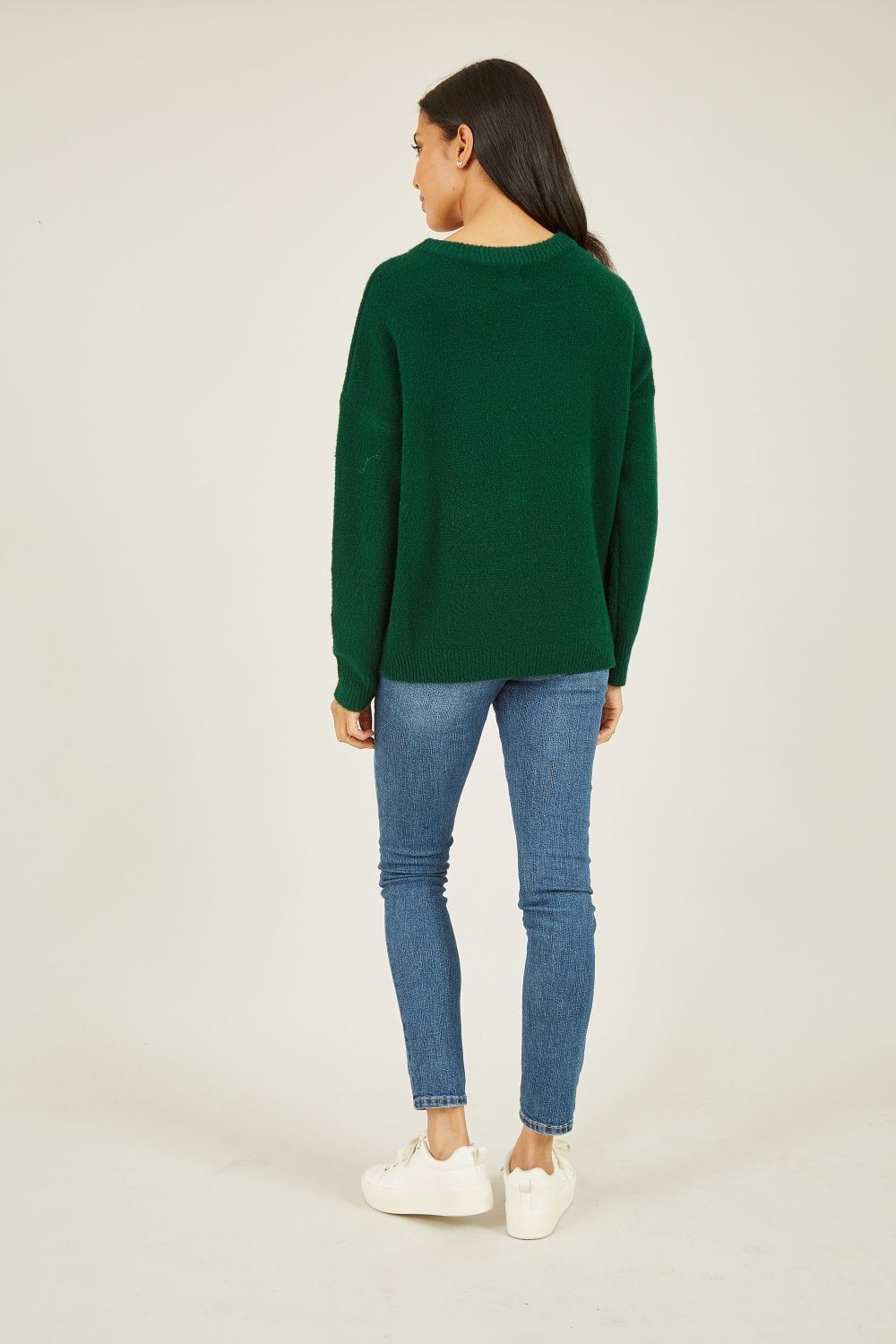 Yumi Green Sequin Bow Knitted Jumper