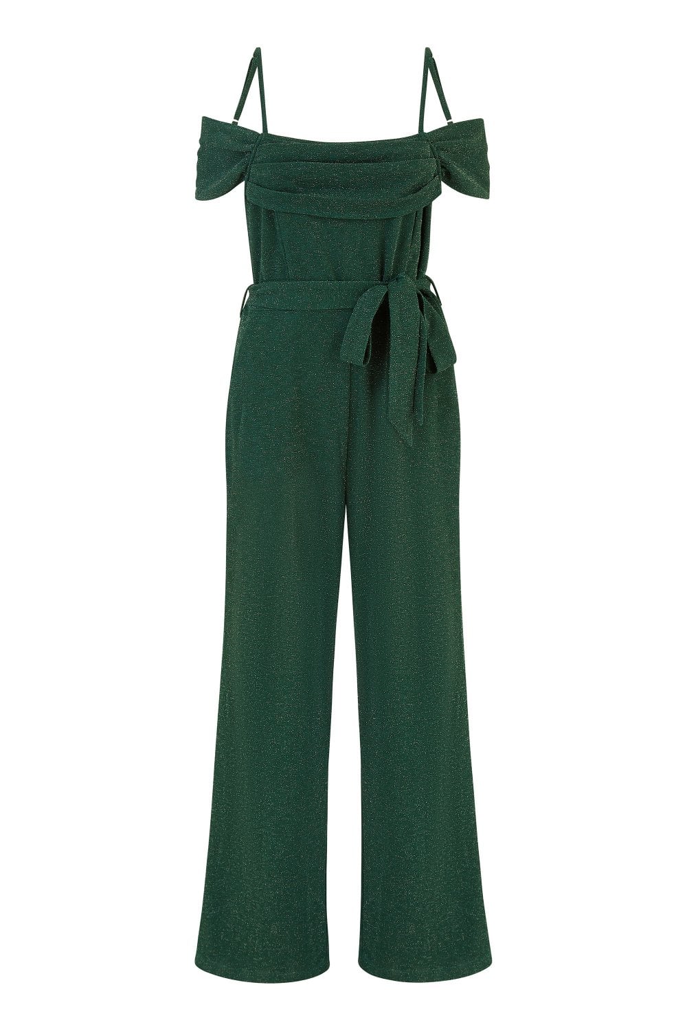 Yumi Green Sparkle Stretch Bardot Jumpsuit