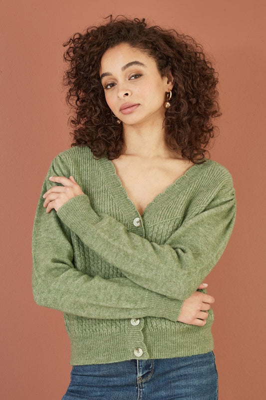Yumi Green Twist Knit Button Up Cardigan