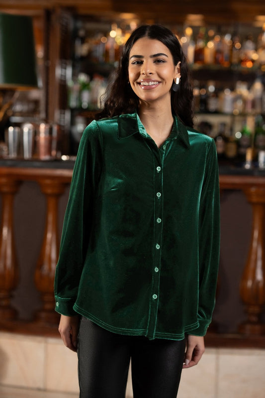 Yumi Green Velvet Relaxed Fit Shirt