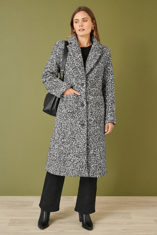 Yumi Grey Boucle Long Line Coat