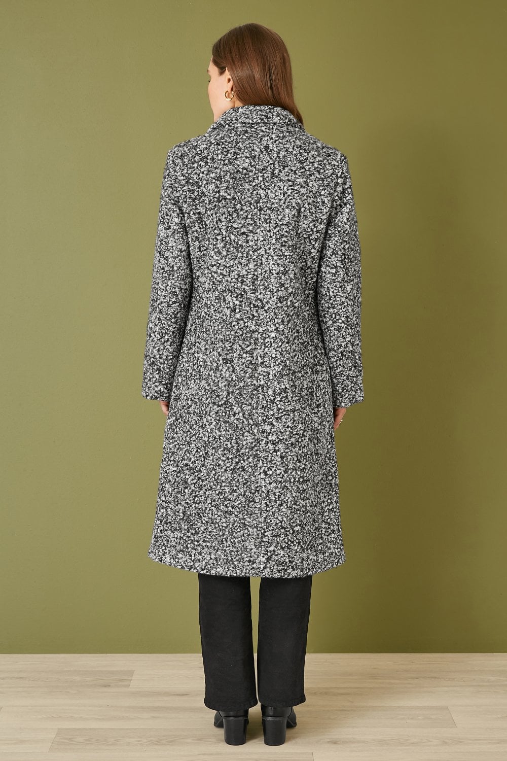 Yumi Grey Boucle Long Line Coat