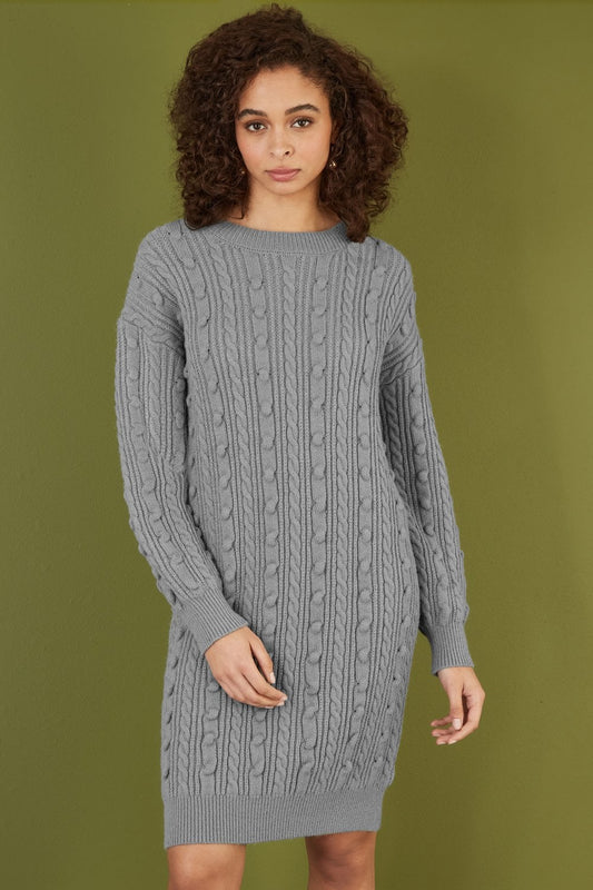 Yumi Grey Cable Knit Tunic Dress
