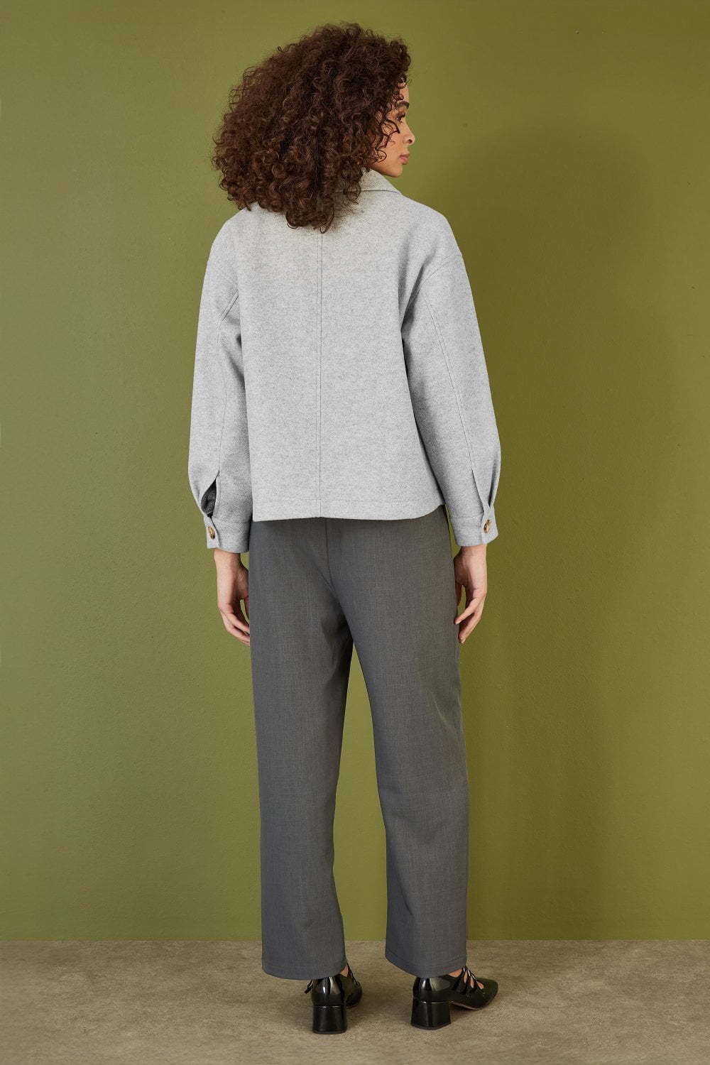 Yumi Grey Woven Shacket With Oversize Pockets